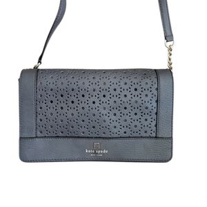 Kate Spade Gray Perforated Leather Crossbody with Gold-Tone Accents